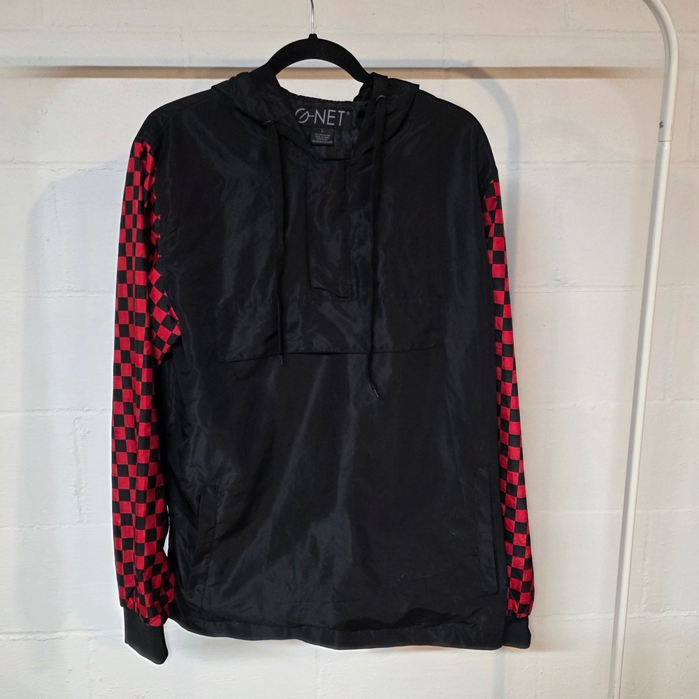 CLEARANCE 💲6️⃣ Large Windbreaker‎ Jacket Red Black Checked 1/4 Zip Streetwear